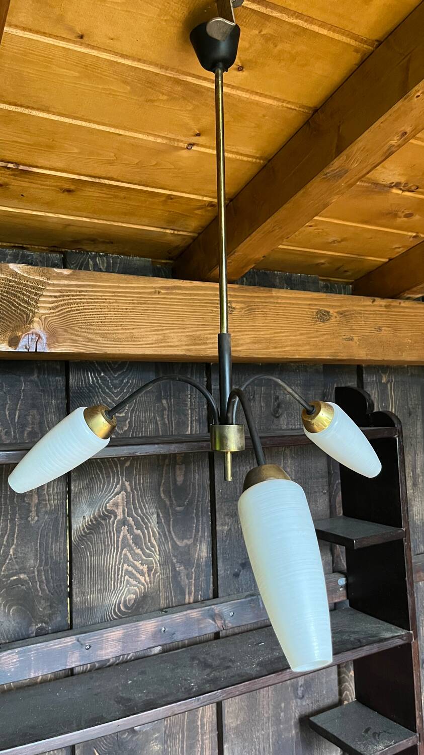 Brass/metal pendant light 3 arms 50s/60s