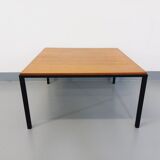 Vintage modernist square coffee table in teak and black metal from the 60s