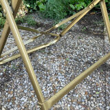 Set of 4 vintage folding armchairs in green velvet