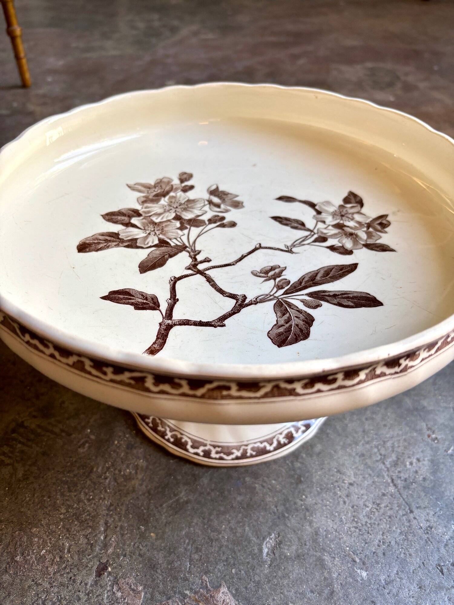 Large Creil & Montereau fruit bowl in brown ironstone