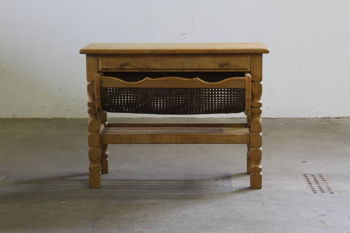 Vintage 1960s Danish oak coffee table, brutalist mid-century, style of Kjærnulf