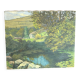 19th century realistic school - HST - Eugène Emile Fauconnier - Landscape with a river
