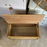 Banc coffre bois et rotin vintage