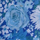 Drap plat vintage 2 personnes en coton aux motifs floraux bleus