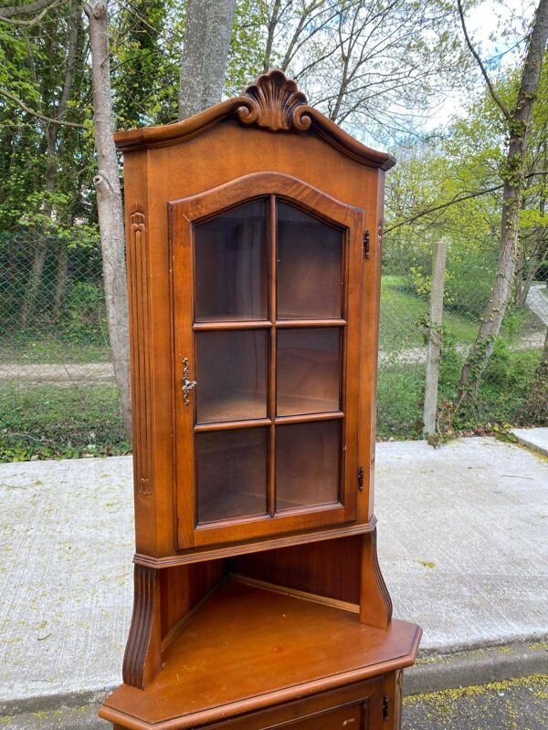 Vitrine d'angle 2 corps encoignure anglaise victorienne en bois