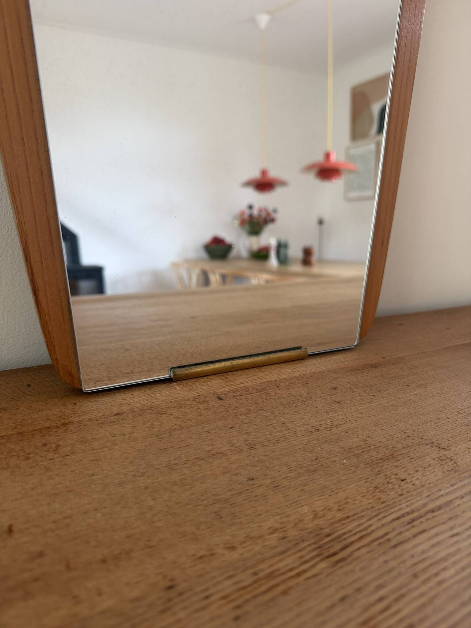 Beautiful vintage Danish mirror with nice brass details