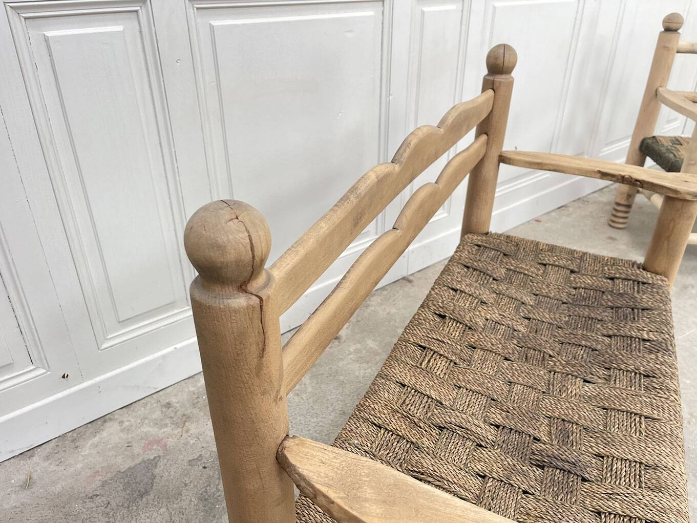 1950s bench in woven rope