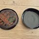 Round box and its 6 lacquered wooden coasters hand-painted.