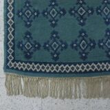 Vintage Traditional Oriental Carpet Green Blue Hand-Knotted Wool