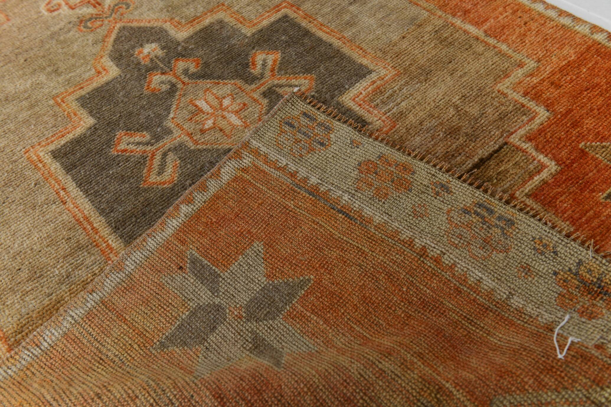 3x12 shades of brunt orange oushak runner rug