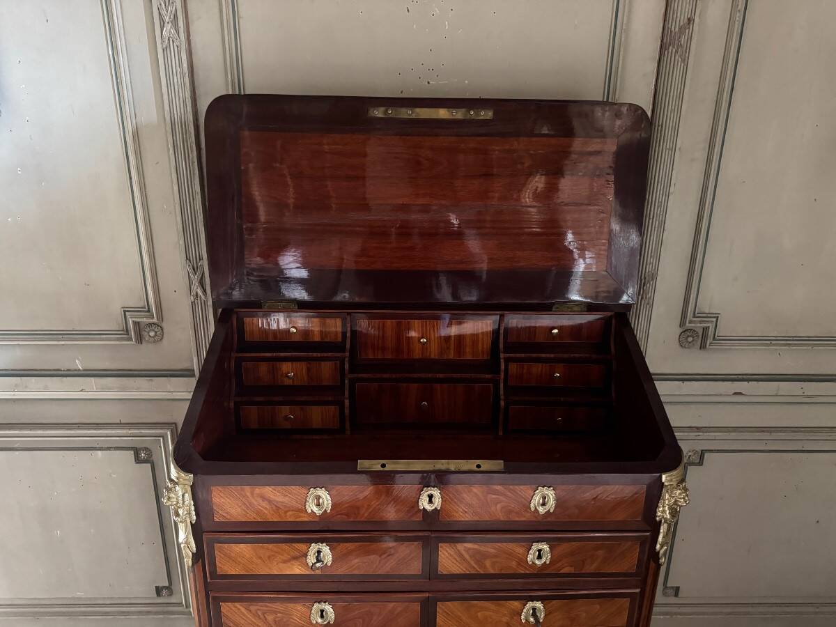 Louis XV Notary Secretary Cabinet in Veneer, Stamped by Nicolas Pet