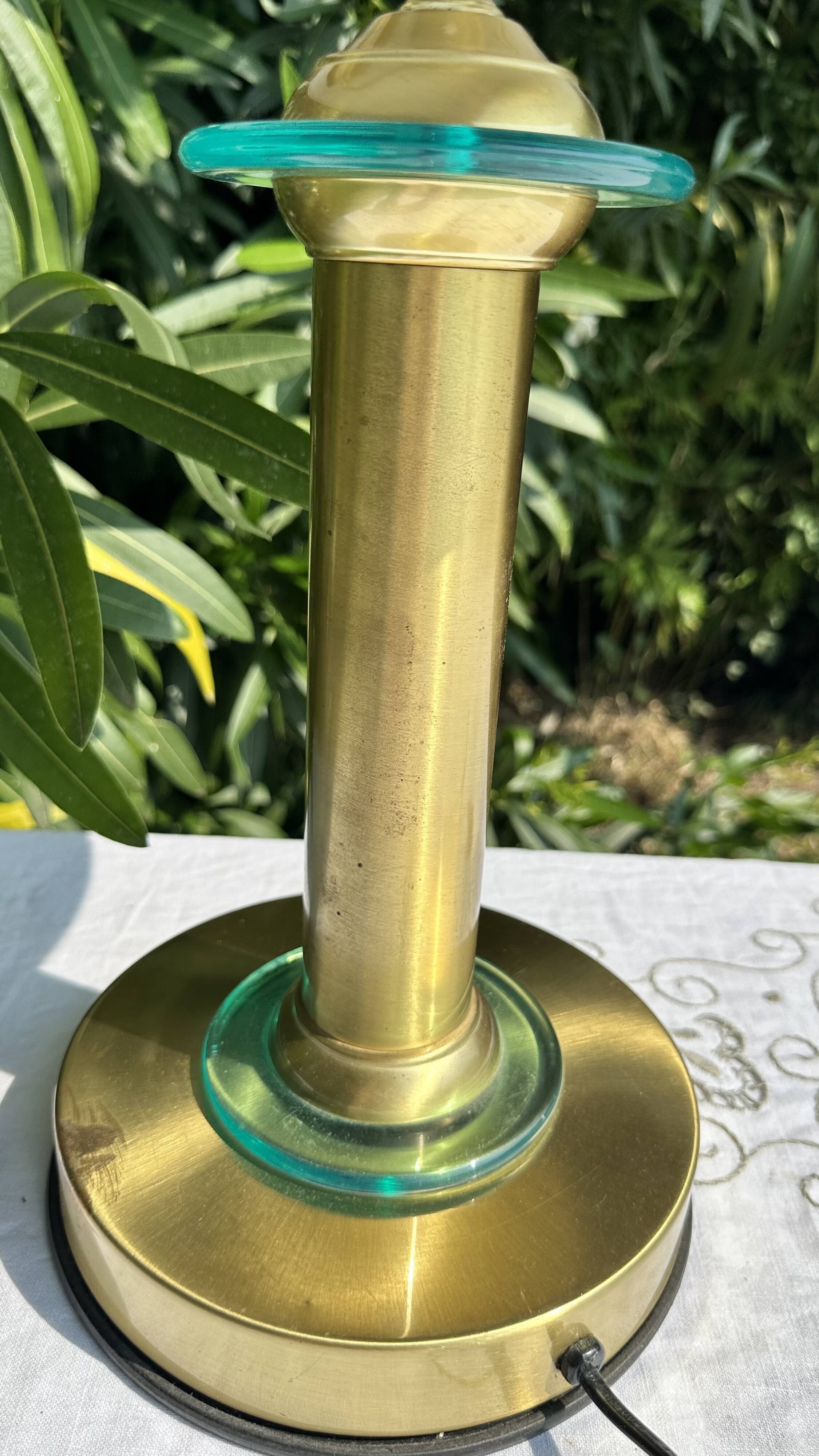 70s Large Vintage Mushroom Lamp - Glass & Gold Metal