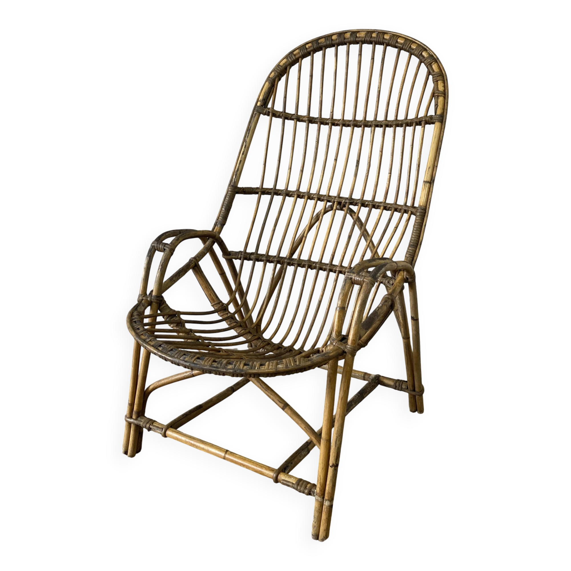 Large vintage rattan armchair