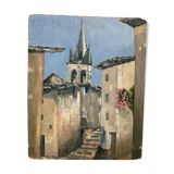 Vintage painting church steeple