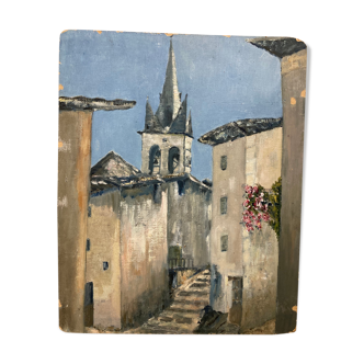 Vintage painting church steeple