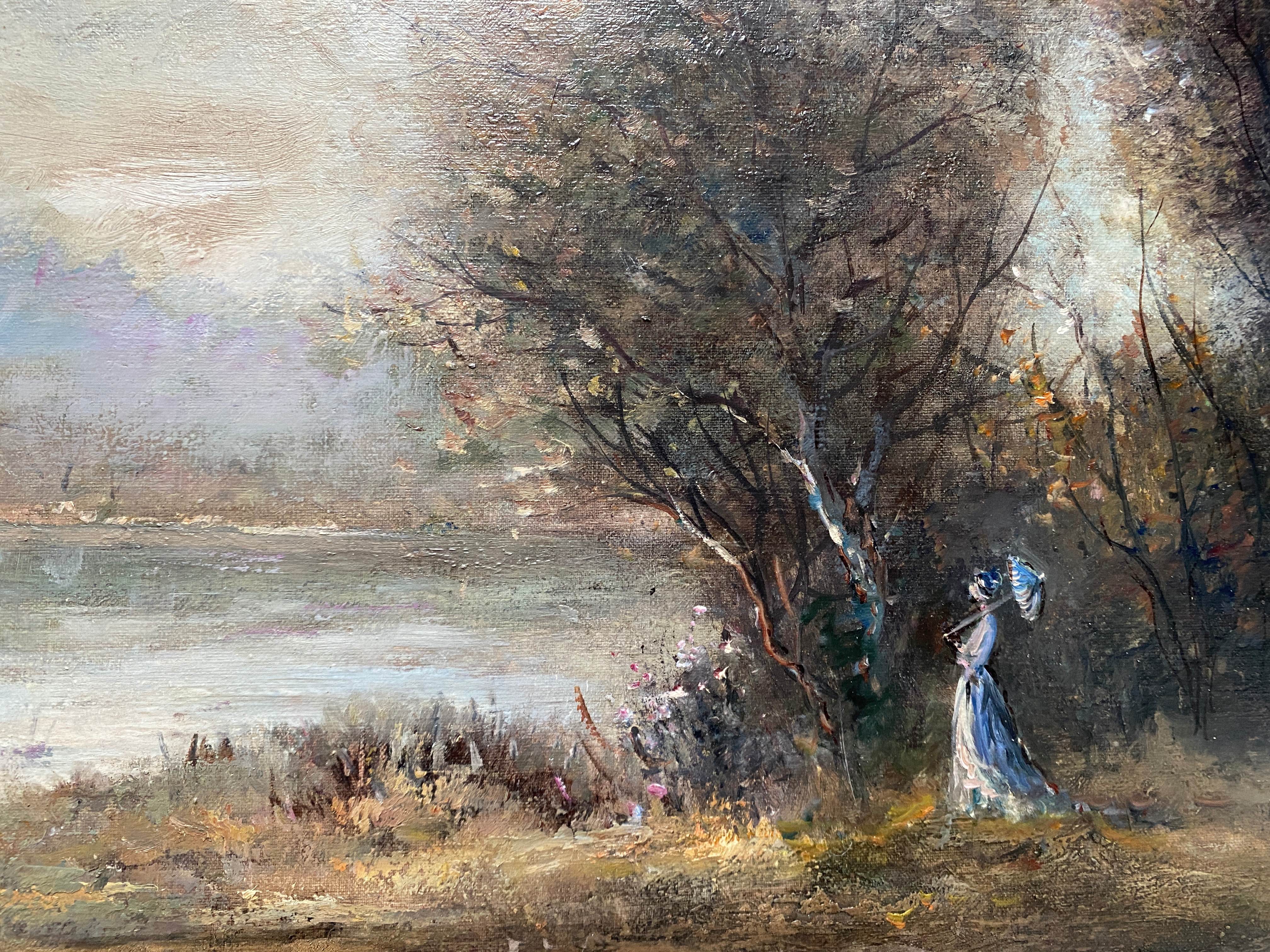 HST painting "The walk, young woman with the umbrella" signed Dervin