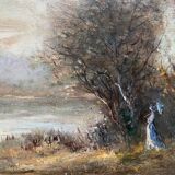 HST painting "The walk, young woman with the umbrella" signed Dervin