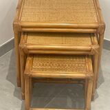 3 pull-out tables rattan, bamboo and woven wicker