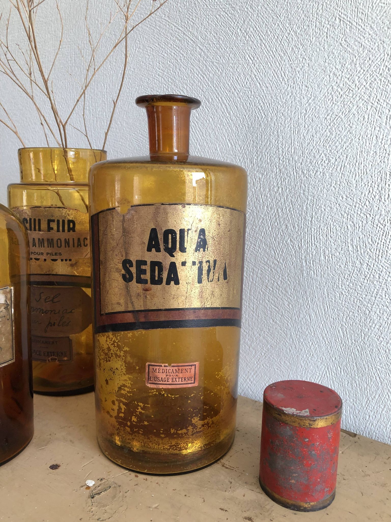 Old bottle of pharmacy "aqua sedativa" brown glass