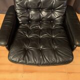 Leather swivel armchair, Denmark, 1960s