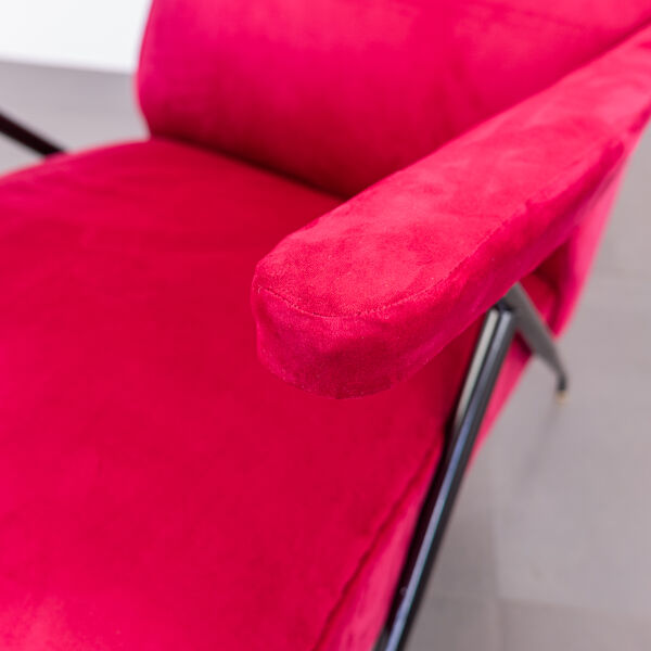 Fauteuil Inclinable velours Rouge Années 50