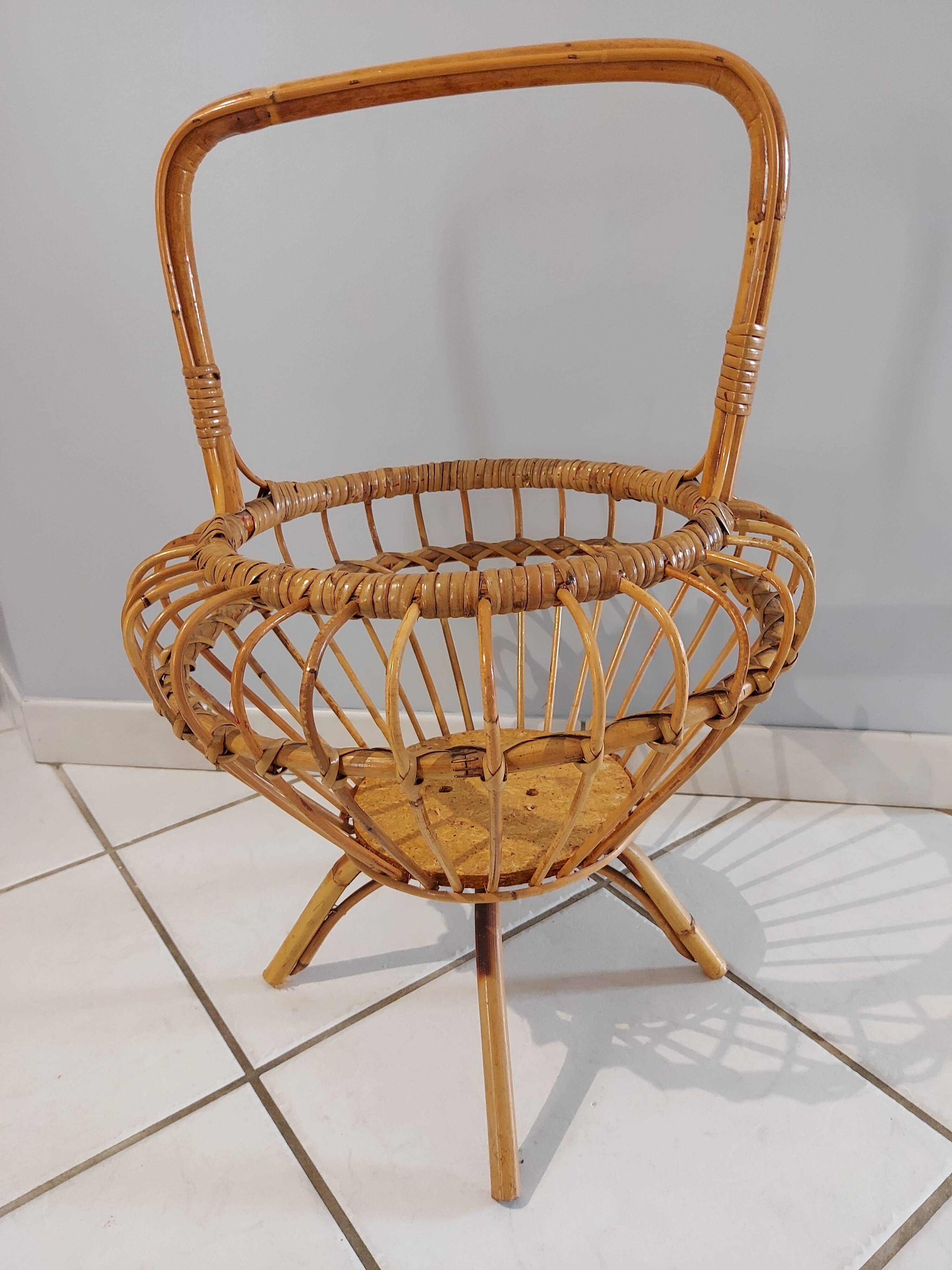 Vintage rattan plant holder 1960s