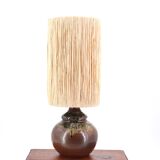 Puisaye stoneware lamp, raffia lampshade, 70s