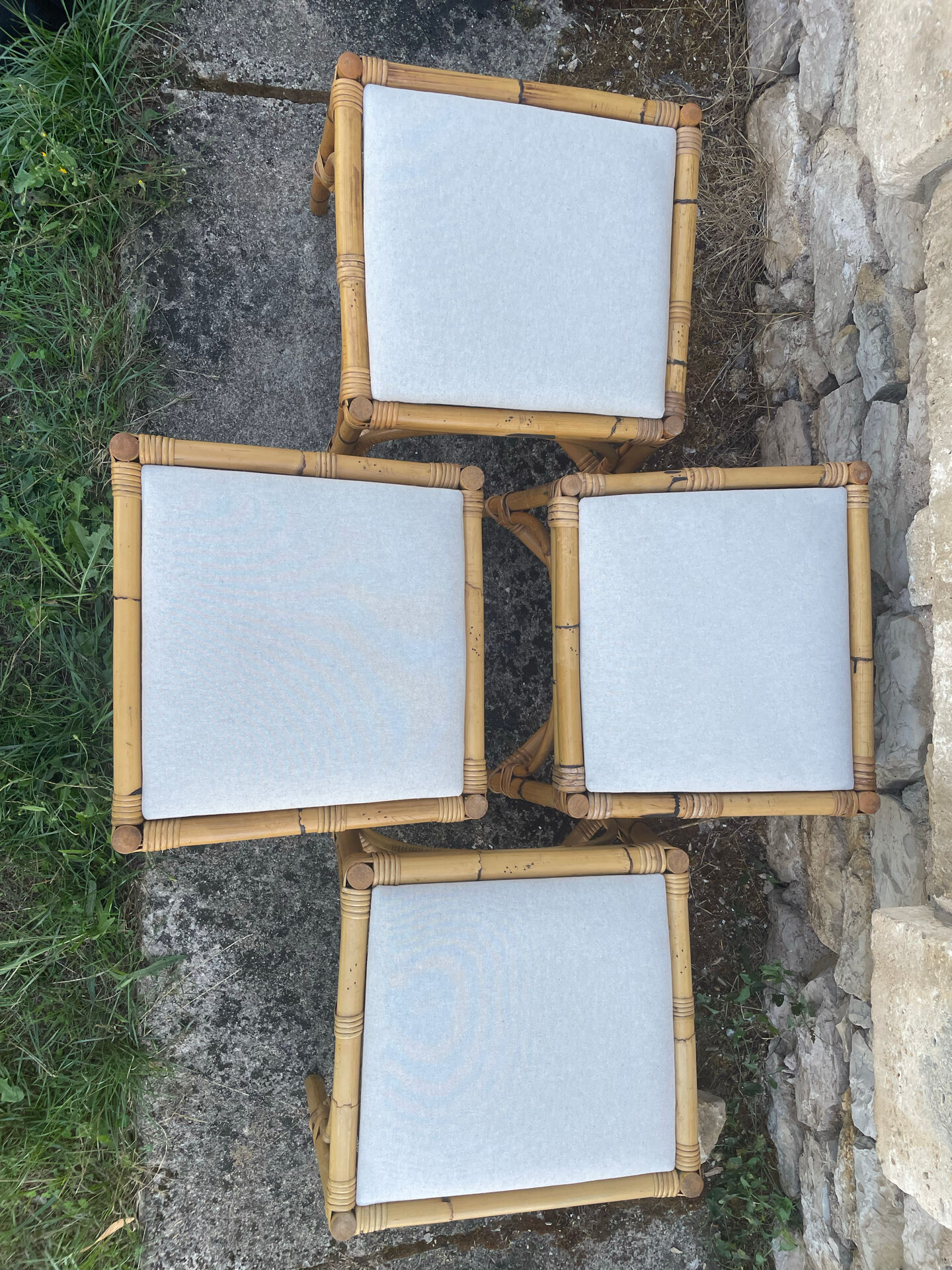 4 tabourets vintage bambou et rotin – années 60/70