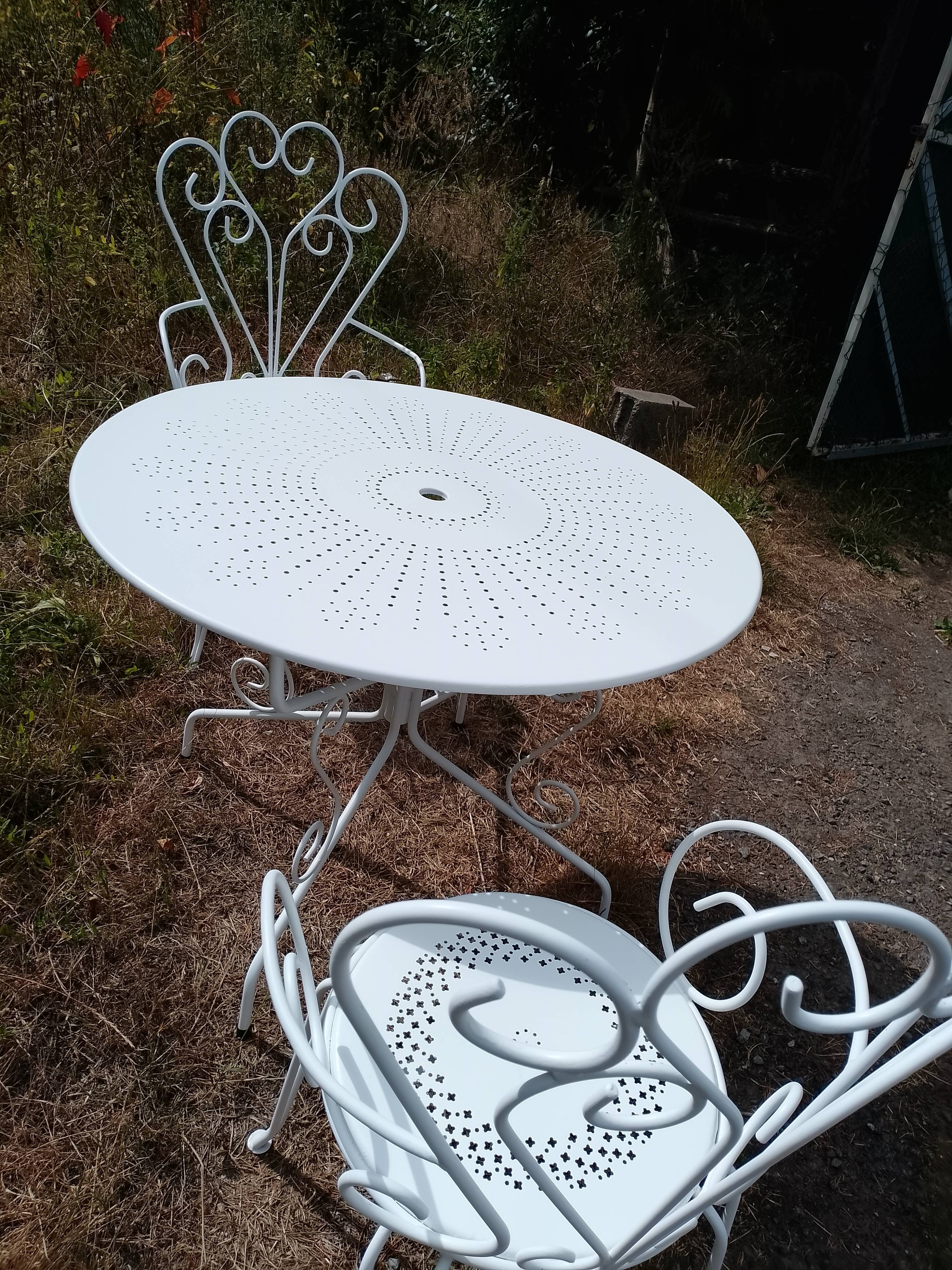 Table et chaise en fer forgé blanc