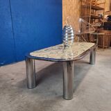 Italian design coffee table from the 70s, marble and chrome