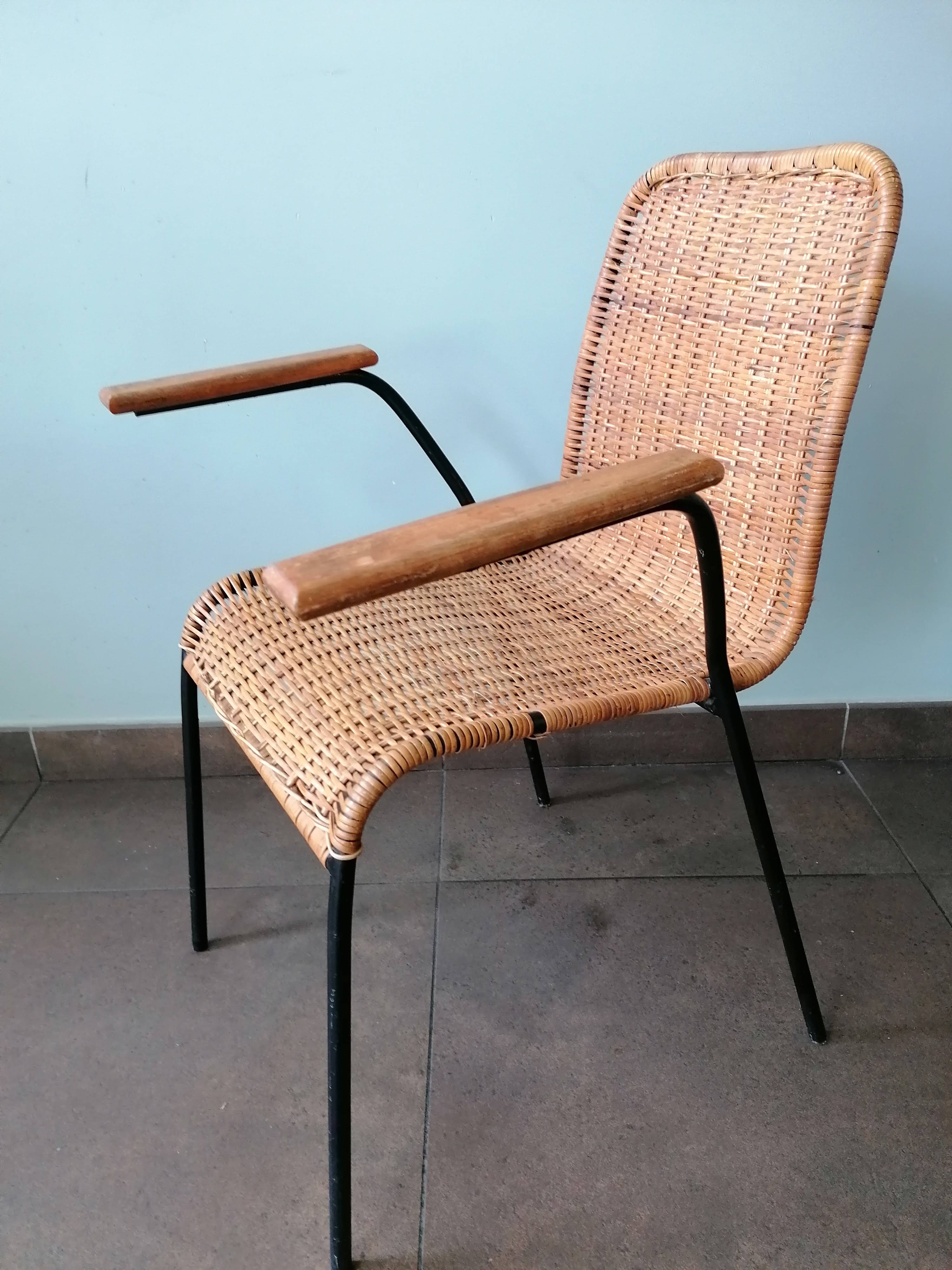 Rattan armchair, metal structure, Germany, 70s