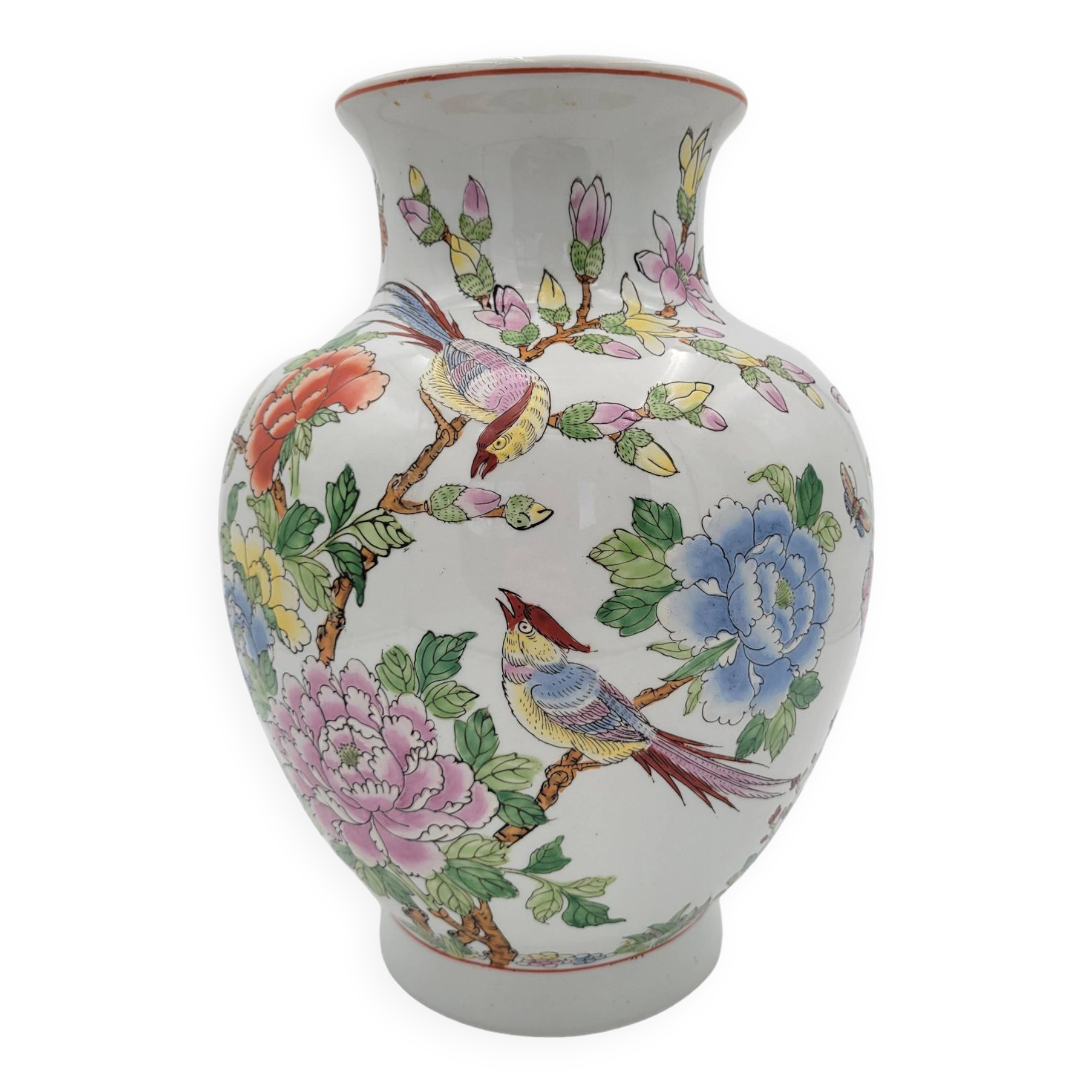 Vase en porcelaine chinoise décoré de fleurs et d'oiseaux