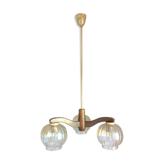 Lustre à trois globes en verre ambré style scandinave  / vintage années 60-70