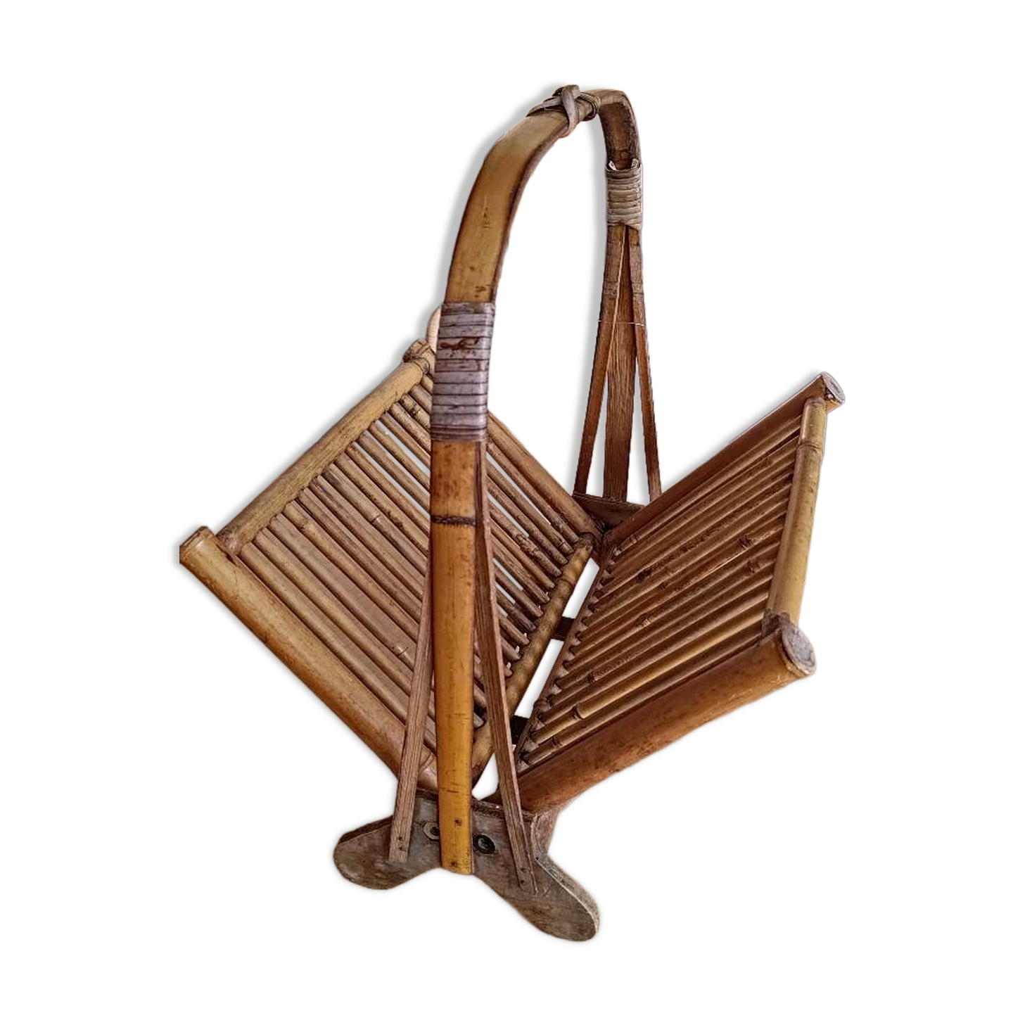 Vintage seventies foldable bamboo magazine rack