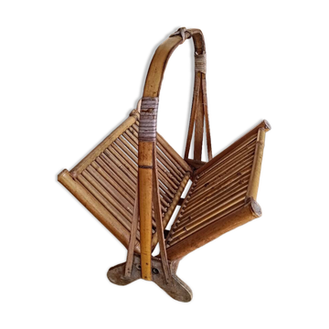 Vintage seventies foldable bamboo magazine rack