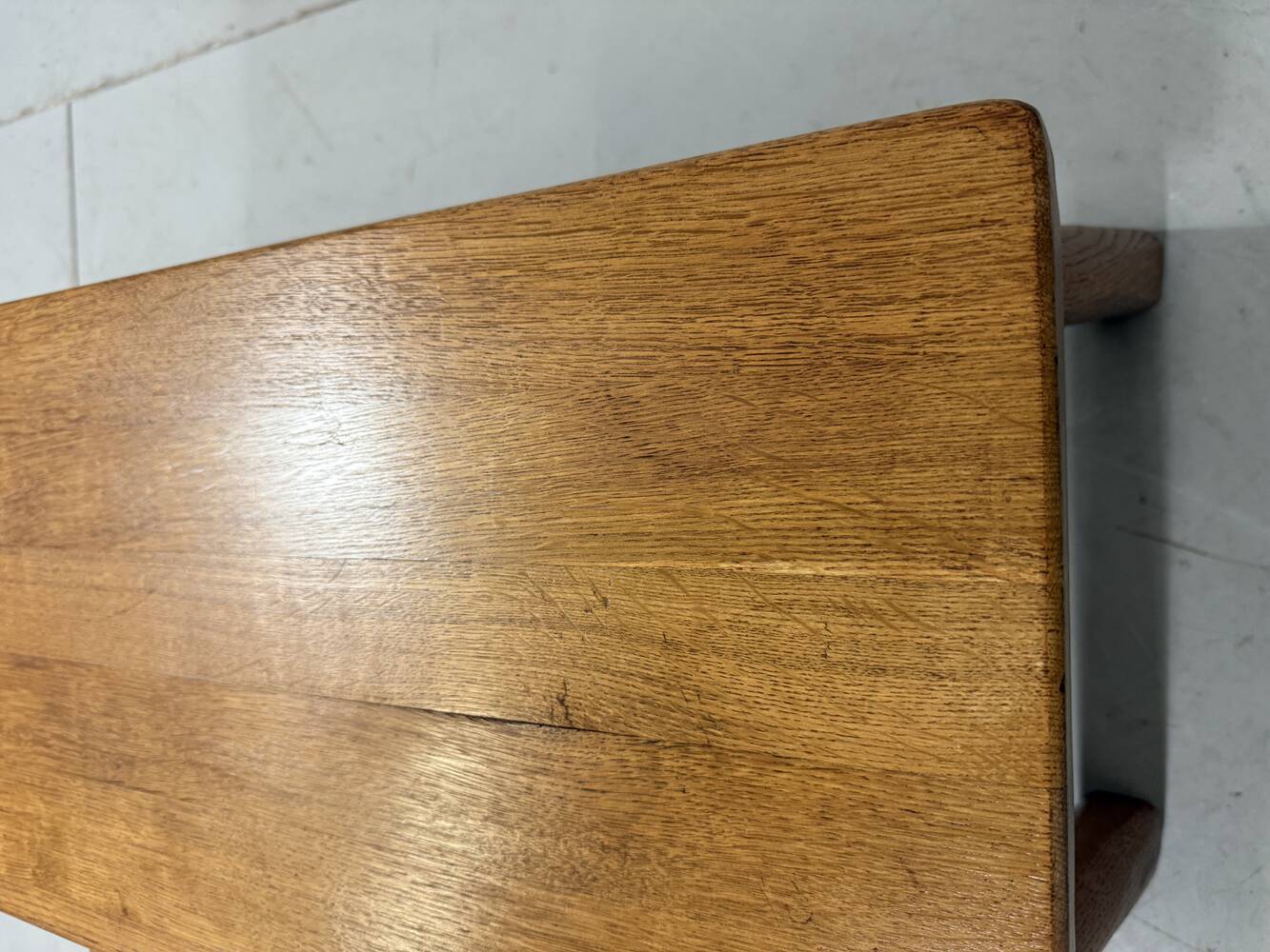 Brutalist rustic blond oak nesting tables