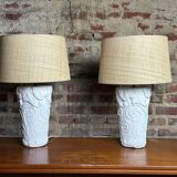 Lamps (set of 2) vintage 80'S in plaster and rattan lampshade