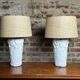 Lampes (lot de 2) vintage 80'S en plâtre et abat jour rotin