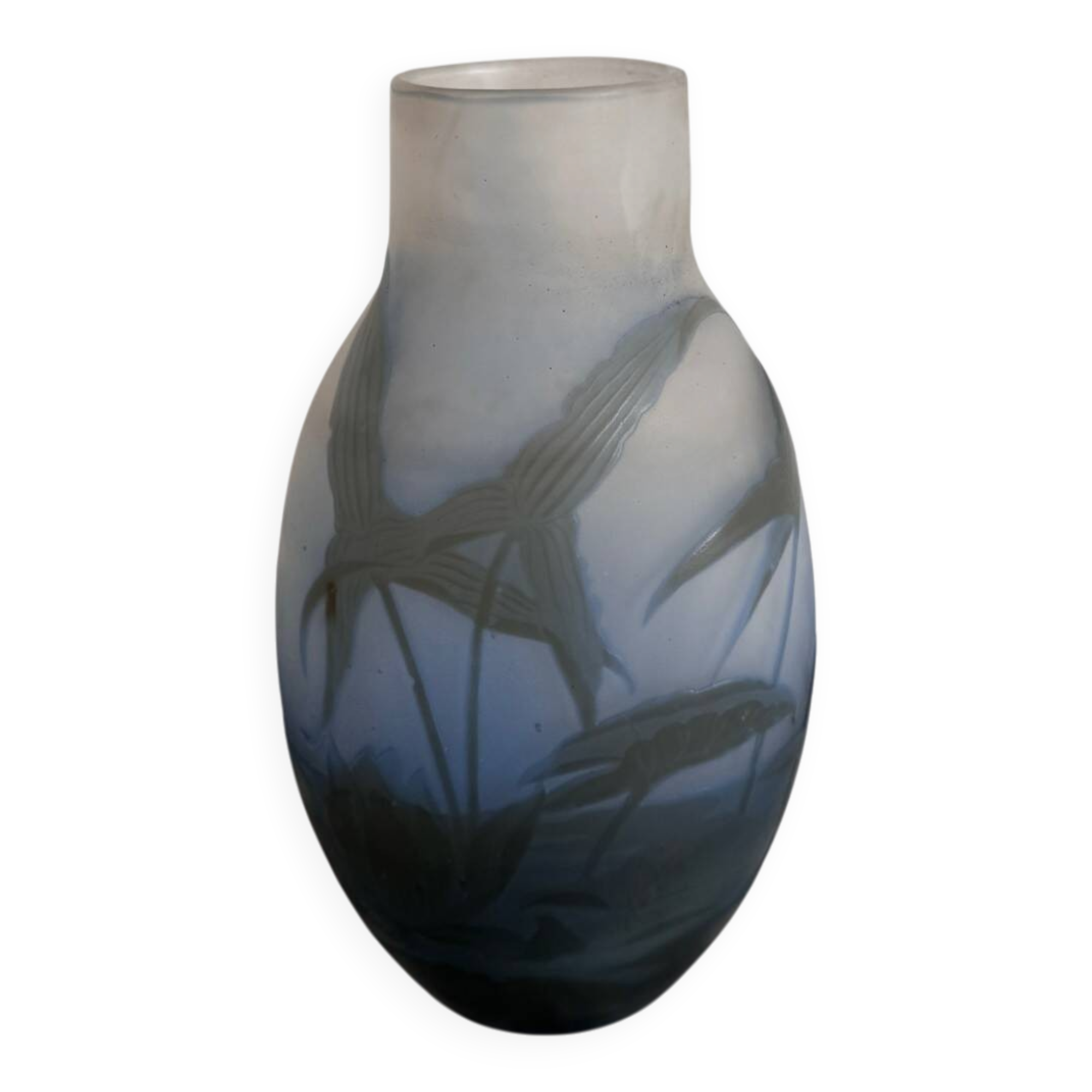 Art Nouveau vase by Gallé in acid-etched glass paste with vegetation