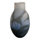Art Nouveau vase by Gallé in acid-etched glass paste with vegetation