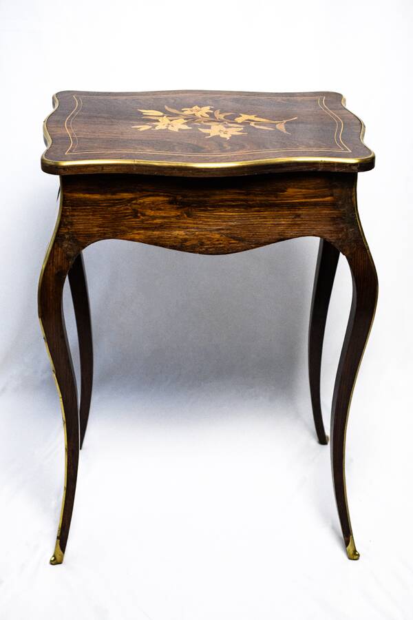 Napoleon III style floral marquetry work table / hairdresser's table.