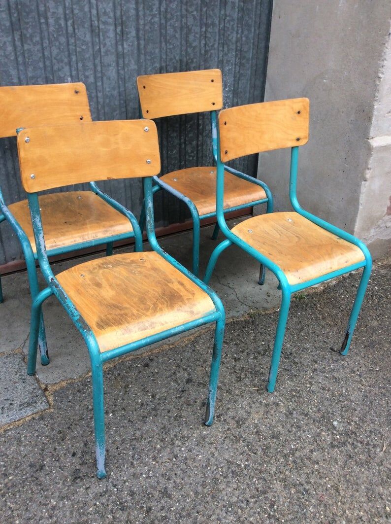 4 vintage school industrial chairs