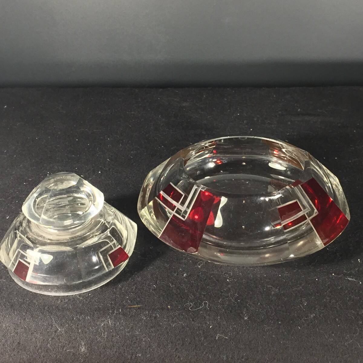 ART DECO modernist red Bohemian glass box, circa 1930
