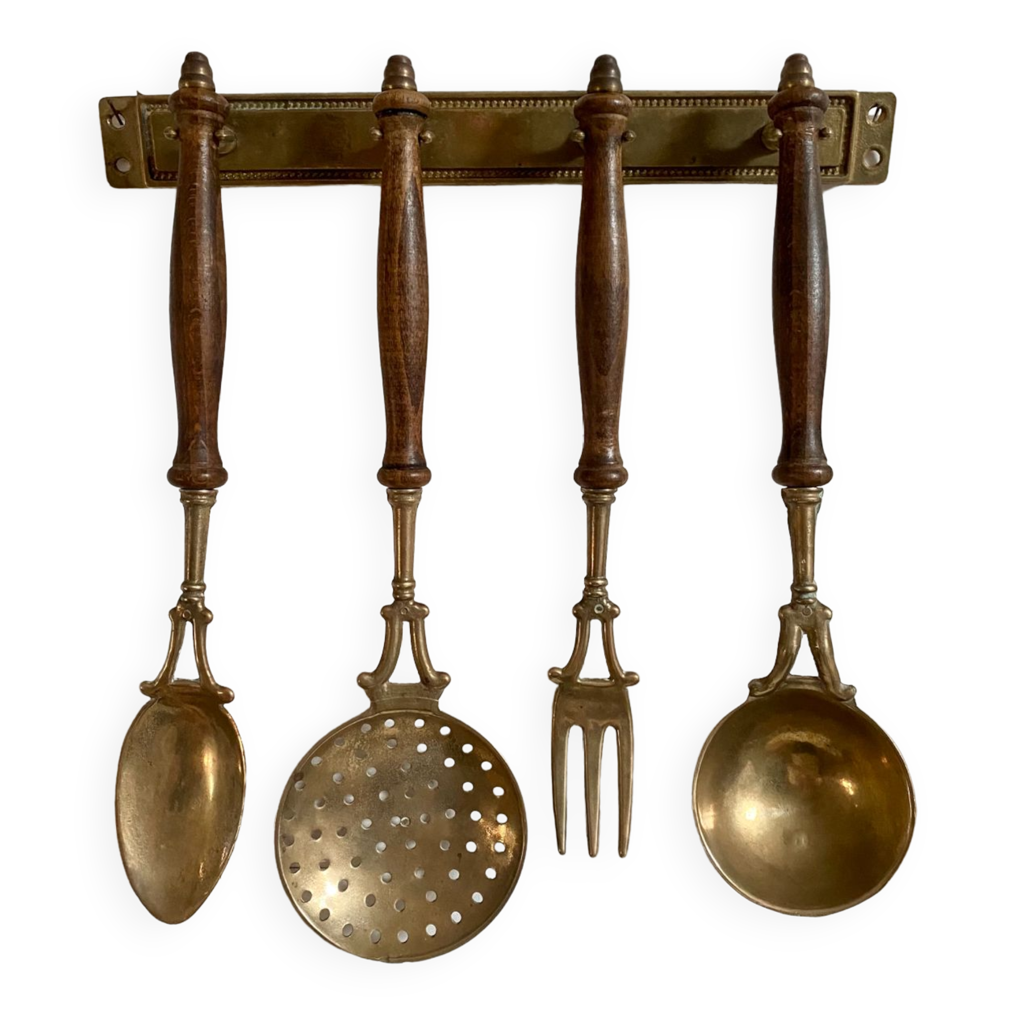 Porte ustensiles en laiton et bois