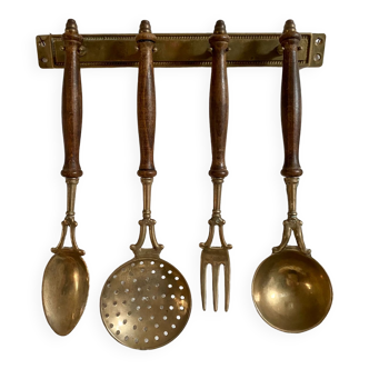 Brass and wood utensil holder