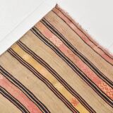 5x8 Cream & Navy Blue Striped Pattern Kilim Rug, 152x234Cm