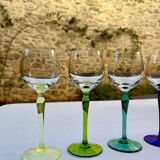 6 crystal glasses with coloured stems
