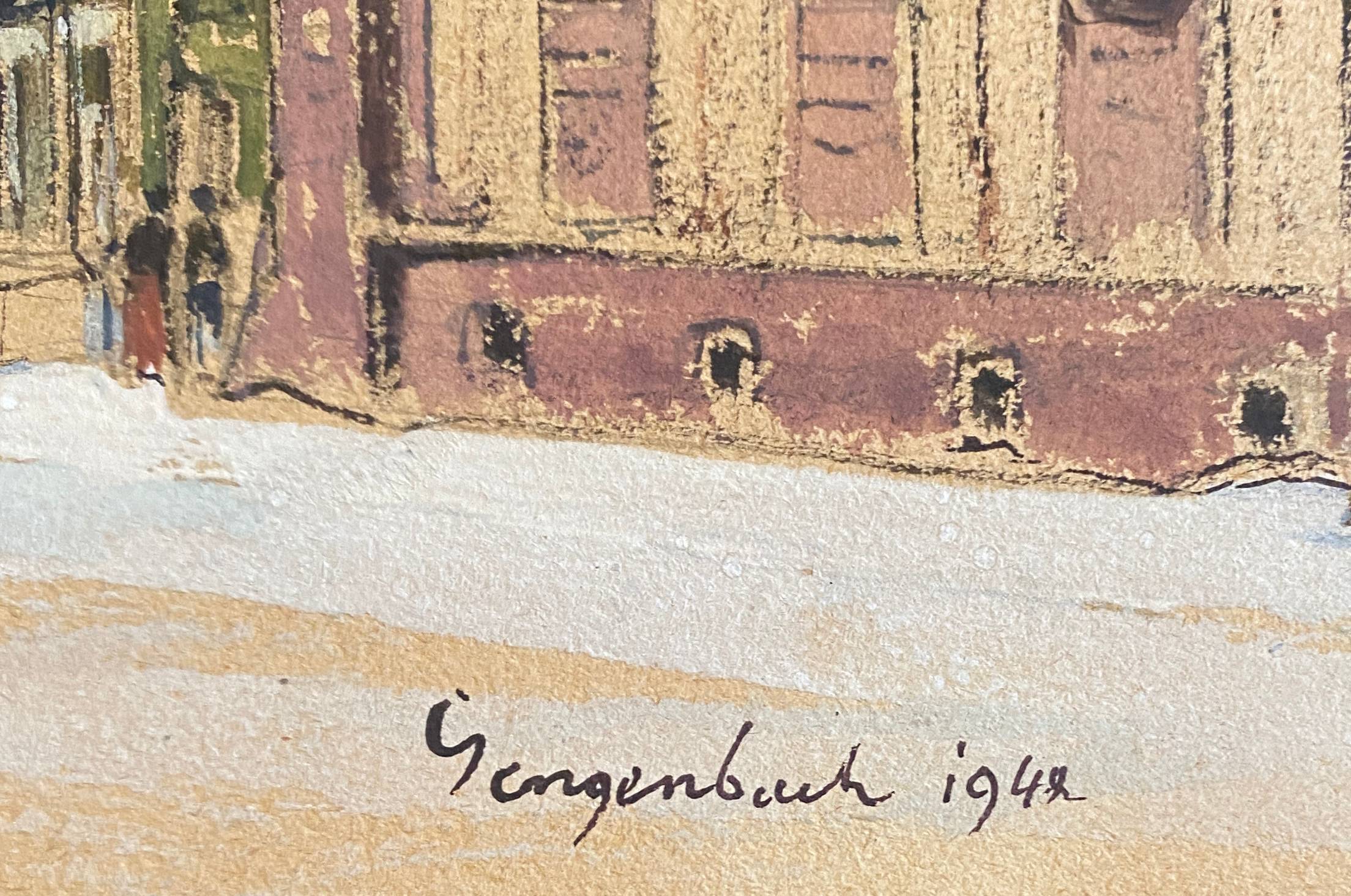 Watercolor painting "Gengenbach" in 1942 Germany signed Greinke (?)