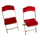 Set of 2 folding opera chairs in red velvet and brass