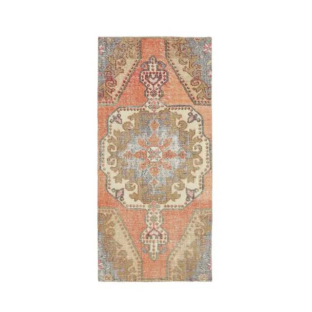 Vintage Turkish Oushak Handmade Wool Cotton Red Runner Rug 99x210
